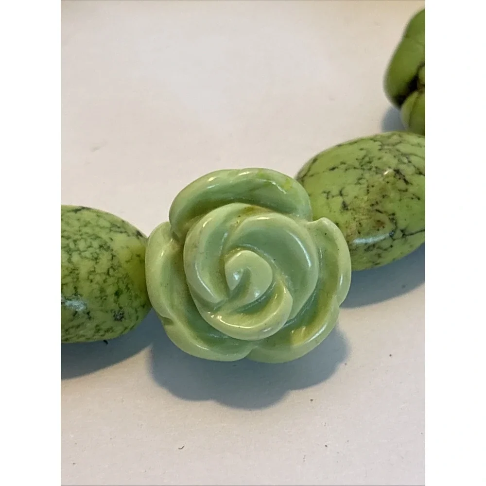 Artisan Apple Green Mineral Gaspeite Nugget Rose Southwest Statement Necklace